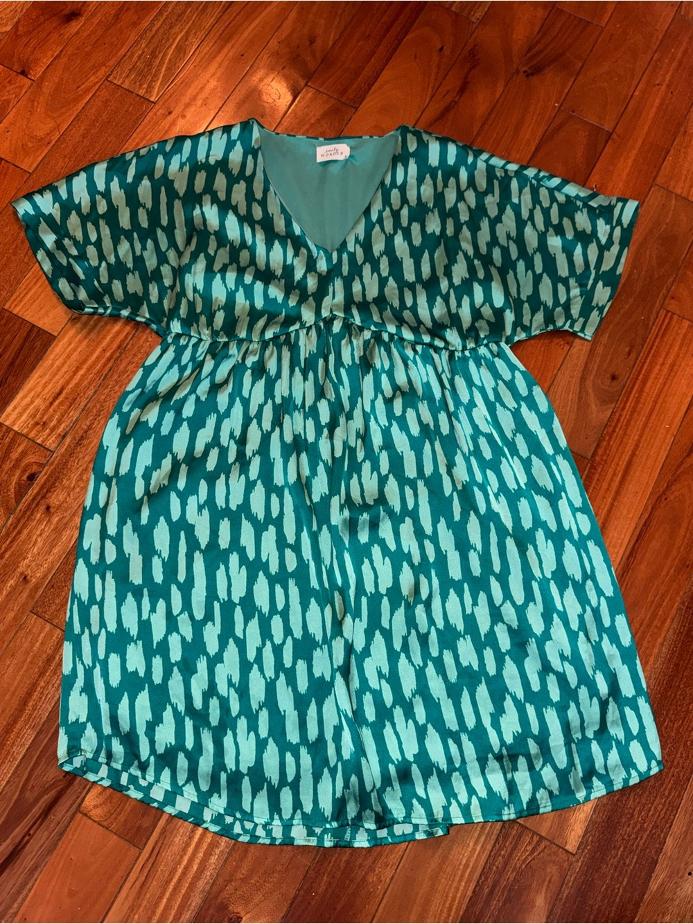Women’s Teal Patterned Midi Dress with V-Neck